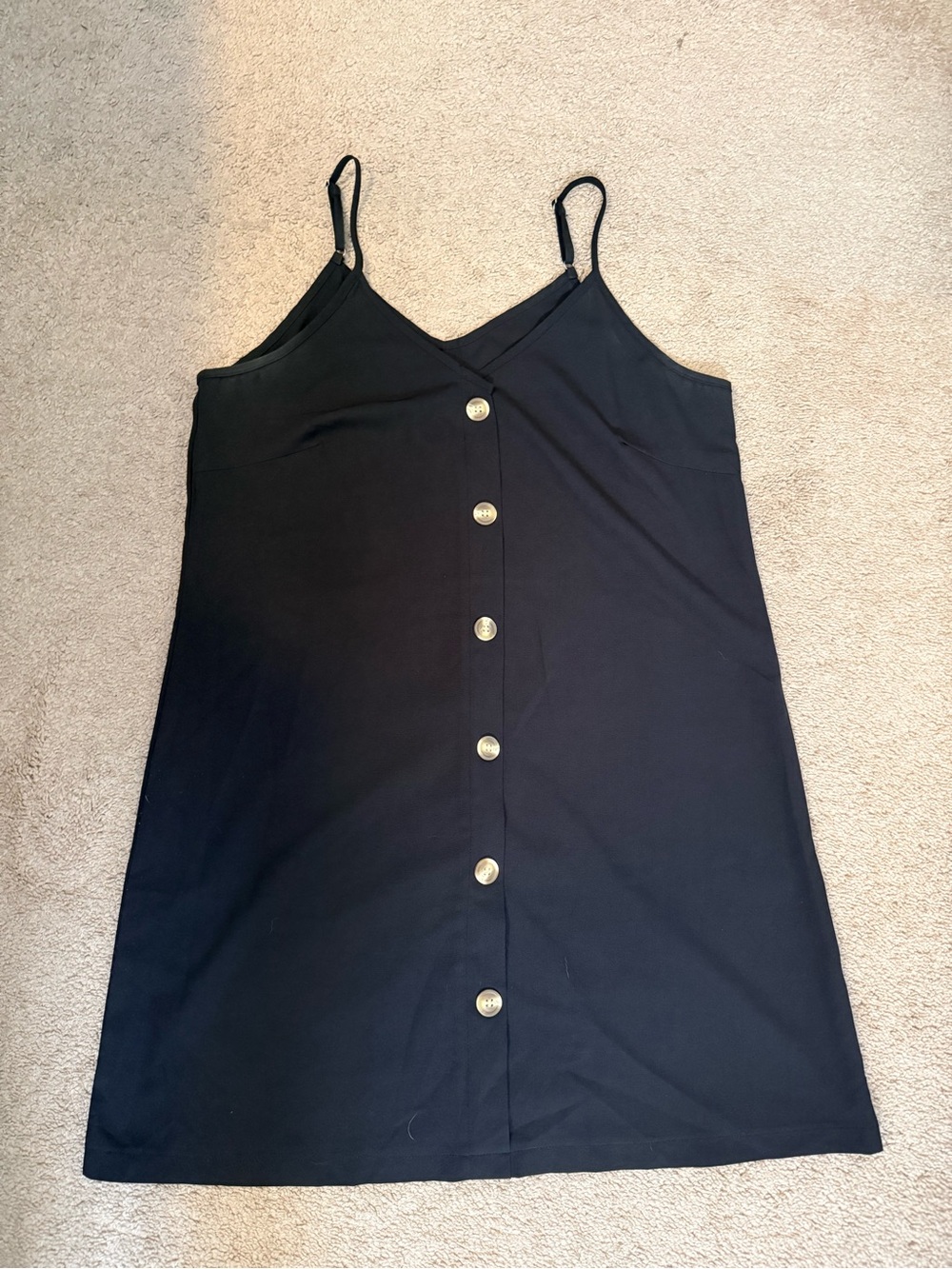 Black Button-Front Spaghetti Strap Dress